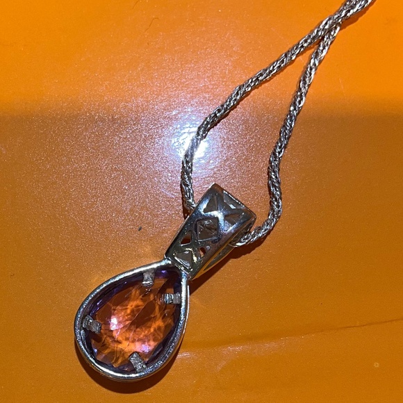 Large 1” Amethyst Teardrop Pendant Sterling Silver Necklace 16" Rope Chain - Picture 10 of 15